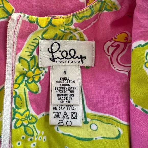 Lilly Pulitzer Vintage White Label Girls Island Flamingo Dress, Pink/Green, 8 - Picture 7 of 8